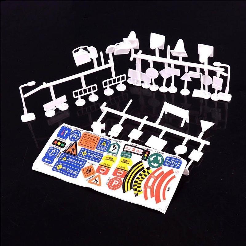56 Pcs/set of Children DIY Model Scene Toy Sign Road Sign Roadblock Traffic Sign