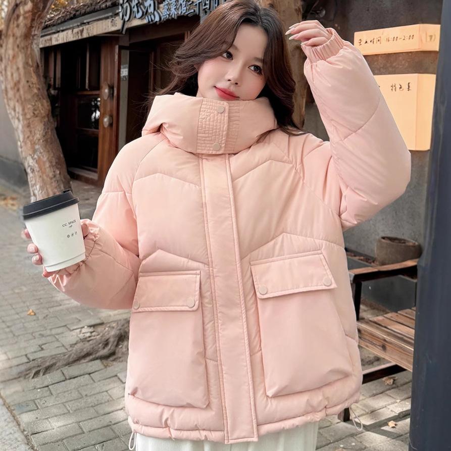 Single large size hooded cotton clothes women's autumn and winter loose hooded short big pocket loose fashion coat