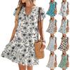 Women's Dresses Short Sleeve V-Neck Floral Printed Loose Casual Temperament Beach Dresses