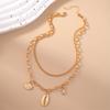 Модное ожерелье-чокер из цинкового сплава золотого цвета с двухслойной подвеской в виде ракушки и морской звезды для женщин, праздничные подарки
