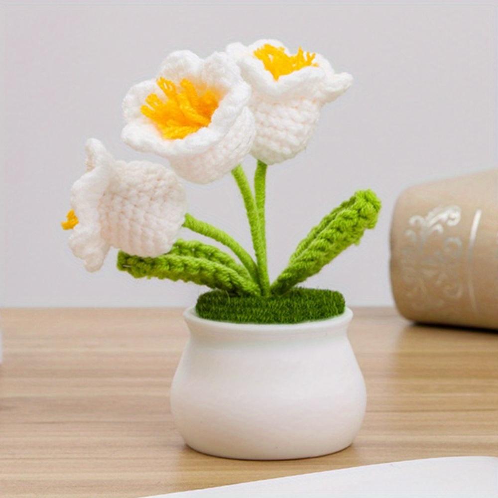 2 шт. Вязаные крючком цветы орхидеи-колокольчика в горшках для жены, девушки и женщин, цветы ручной работы для украшения автомобиля, украшения дома