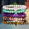 Bohemian Natural Stone Amethyst Love Elastic Bracelet Women's Spring & Summer Sweet Holiday Handmade Zircon