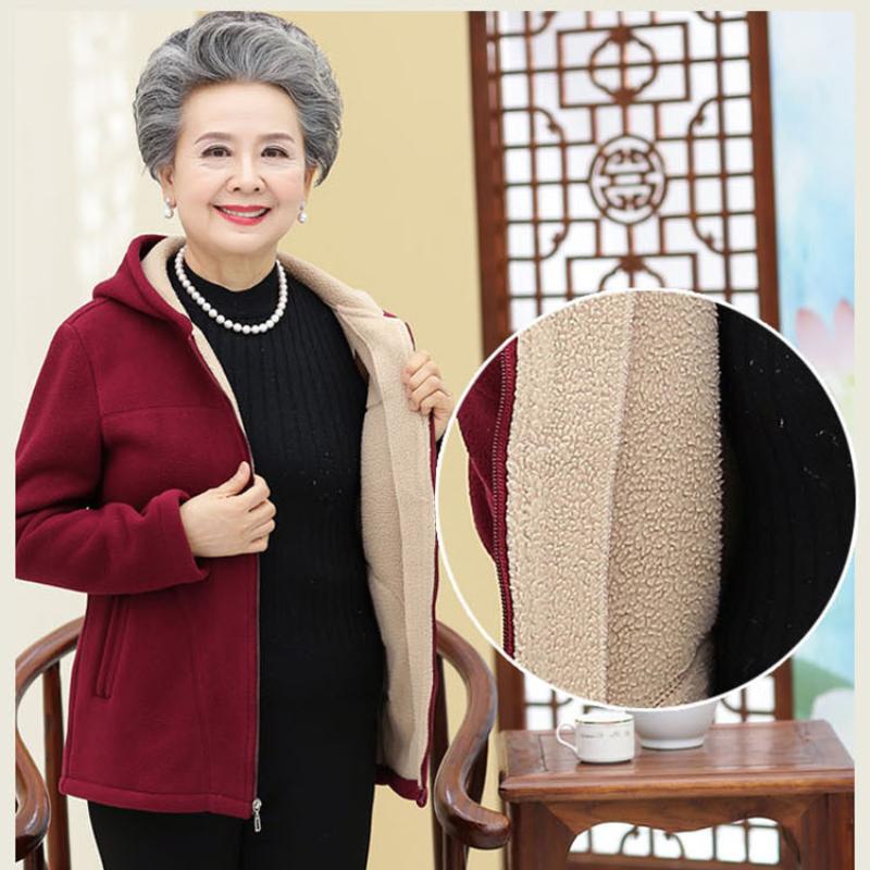 Зимняя одежда Плюс бархатная утолщенная флисовая куртка с капюшоном на молнии Одежда для пожилых людей Зимняя стеганая куртка из хлопка