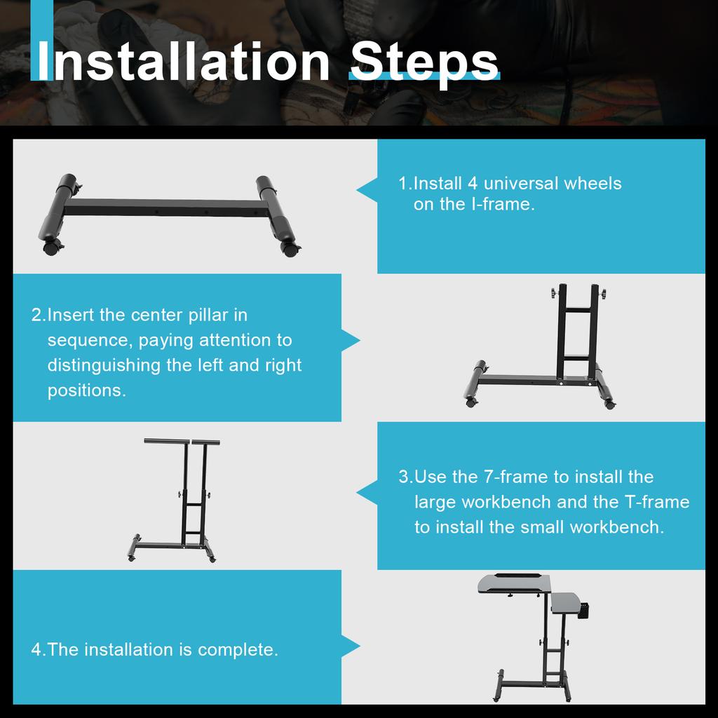Регулируемый тату-стол на колесах, Сверхпрочная мобильная рабочая станция для тату-мастера, Домашней студии и Салона красоты