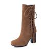 Fashion Large Size 32-45 High Heel Boots Women Shoes Woman Zip Up Shoelace Winter Boots Fringe Footwear Party Bottine