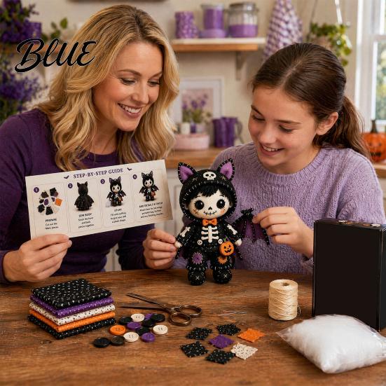 Halloween Sewing Project Skeleton Witch Patchwork Kit Gothic Girl Doll DIY Step-by-step Tutorial Kit for Adults Teens Handmade Gift Beginners
