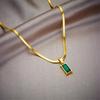 Anti-Tarnish Gold Plated Stainless Steel Flat Snake Chain Necklace |Green Waterproof Chain Layering Pendant For Women