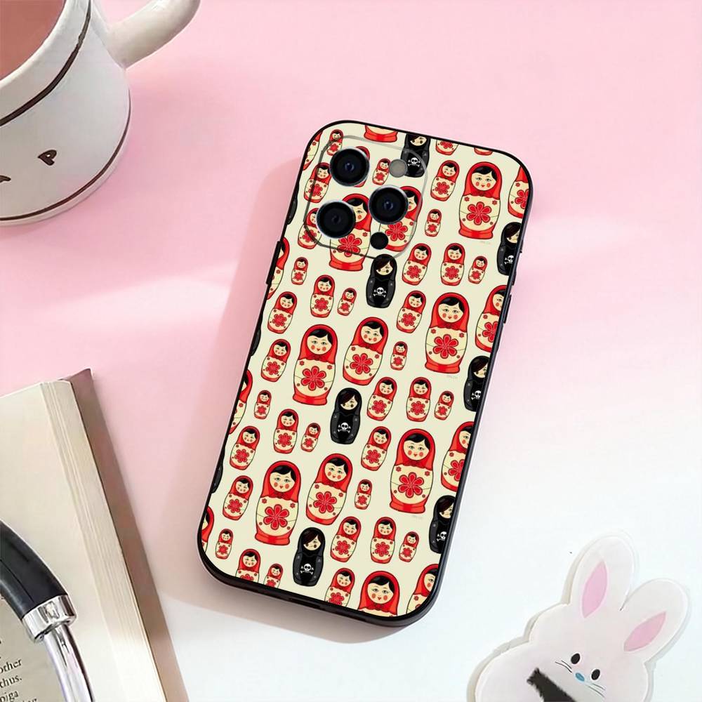 Russian Dolls Matryoshka Phone Case For iPhone 17,16,15,14,13,12,11 Plus,Pro Max,Soft Silicone Black Cover