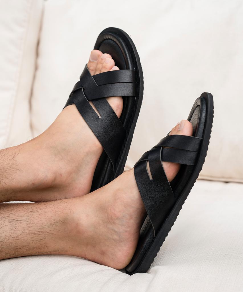 Allclassic Alc7002 Intrecciato Leather Slippers_Black