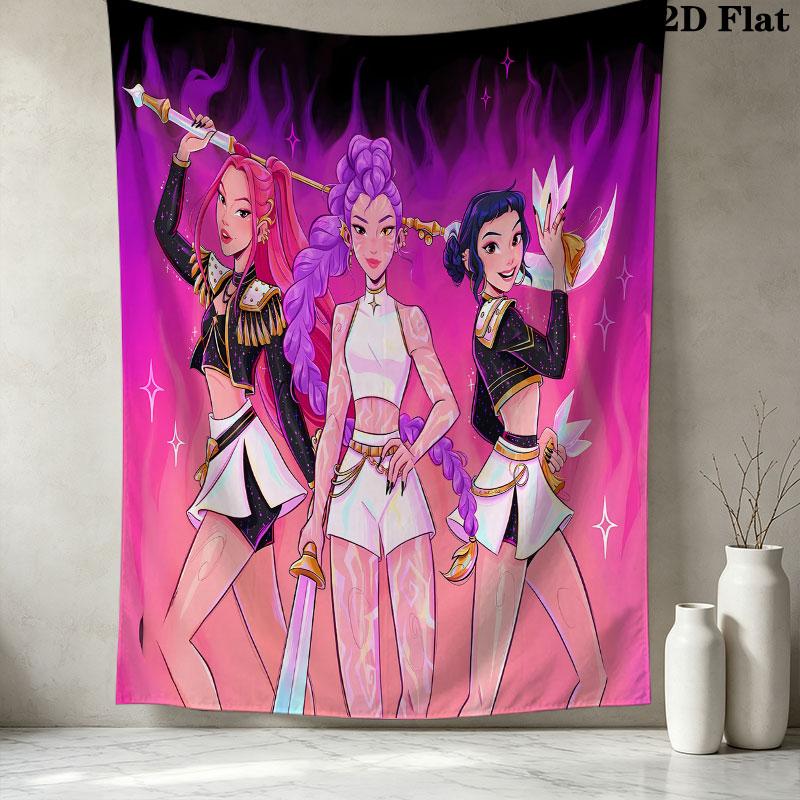 Kpop Demon Hunters Wall Tapestry Aesthetic Wall Hanging Printed Fabric Blanket Decorative Tapestries For Bedroom Living Room Home Decor