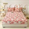 3Pcs Red Flowers Pattern Fitted Sheet Set Skin Friendly Fitted Sheet Soft Mattress Protector Cover with Elastic Band Bedding Set