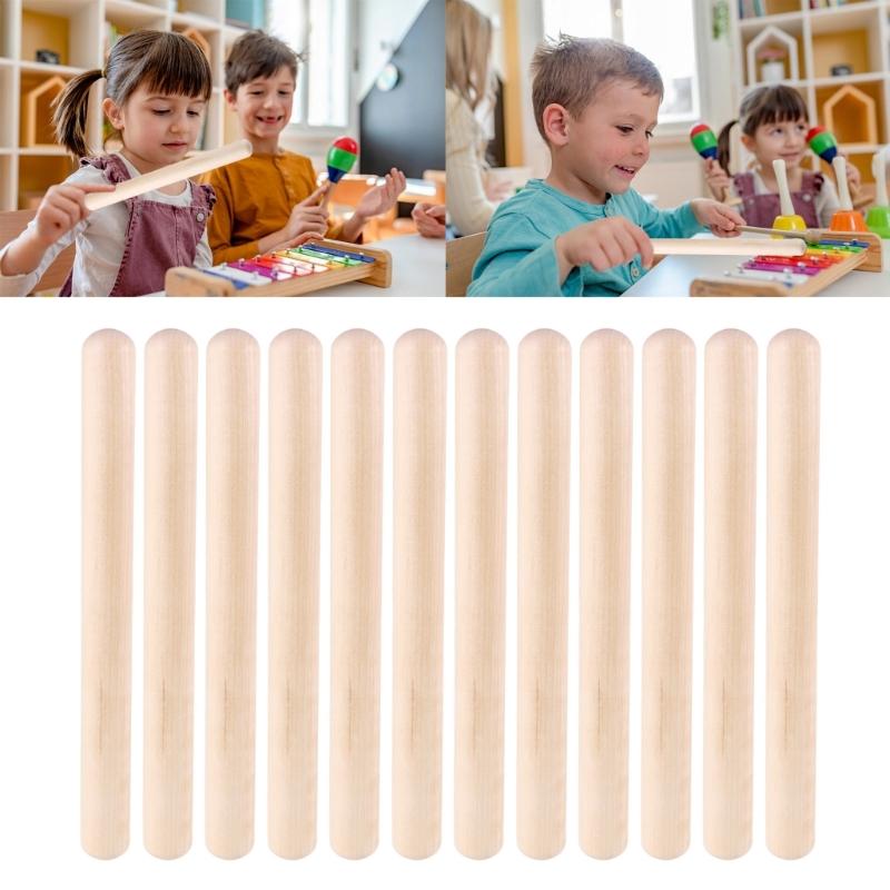 12Pcs Wood Drum Sticks Portable Music Rhythm Sticks Orff Percussion Instrument Percussion Stick Children Musical Toy