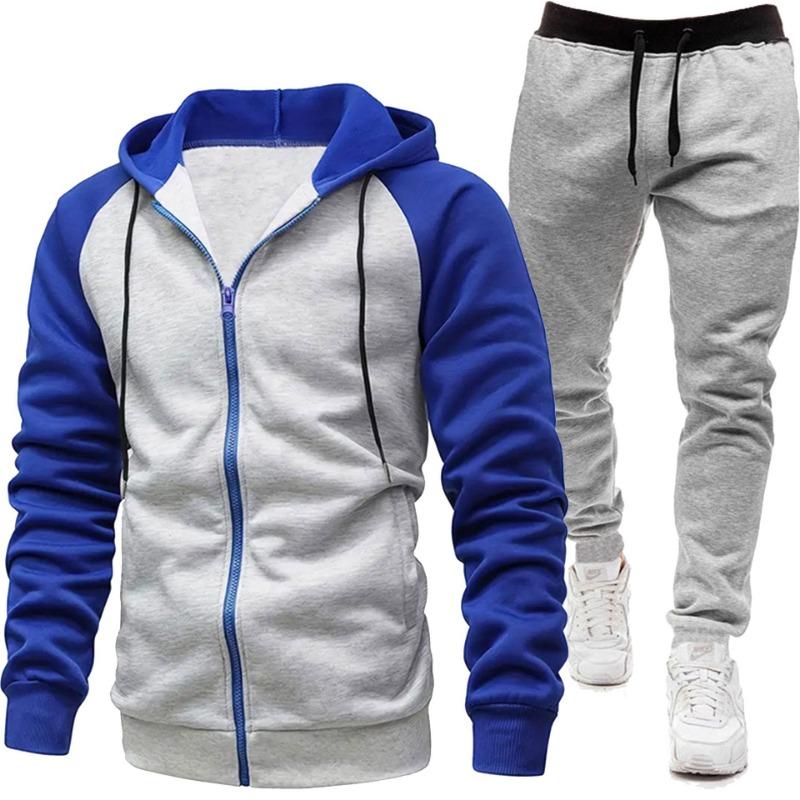 Men's Fashion Color Blocked Coat Long Sleeve Casual Sports Set Men's Top Pants