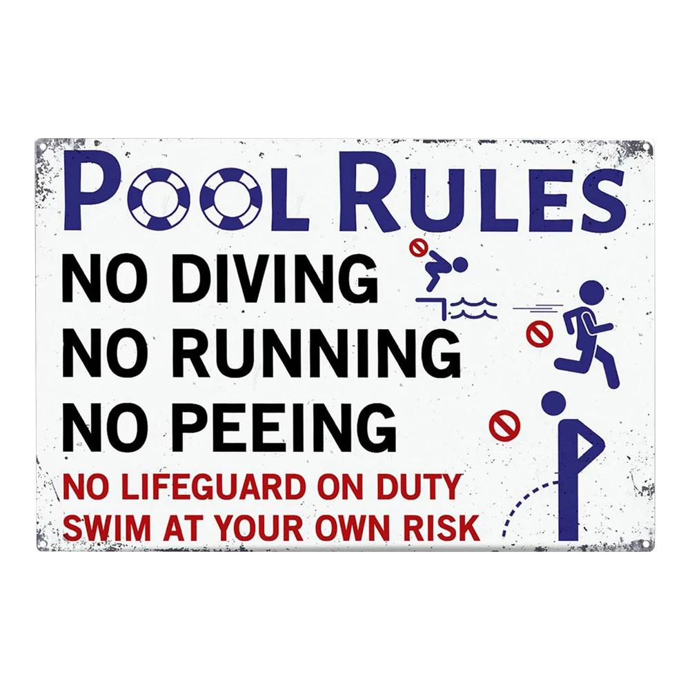 Жестяная табличка PC Pool Rules D Железо Олово Нет ныряния Нет бега Нет мочеиспускания Металлическая живопись для украшения стены наружного бассейна на заднем дворе