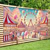 2D flat banner, 1 piece - Large amusement park party backdrop - Retro carnival decoration with Ferris wheelDJH