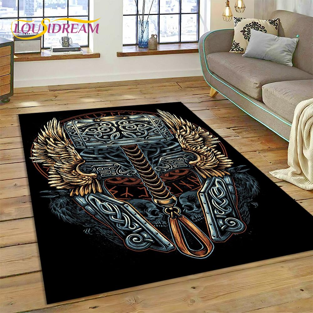 3D Nordic Viking Mythology Symbols Odin Cartoon Area Rug Large,Carpet for Home Living Room Sofa Doormat Decor,Non-slip Floor Mat