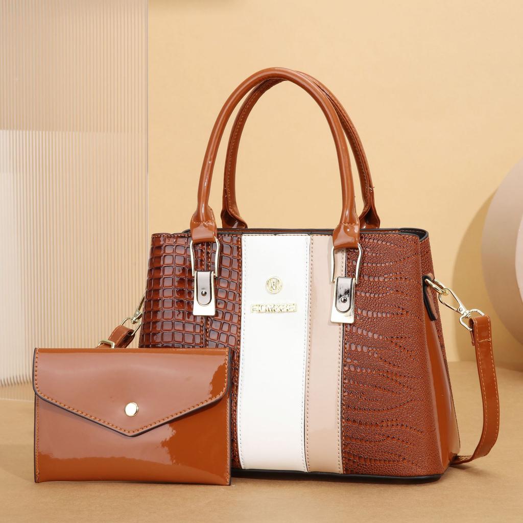 Сумка женская сумка продвинутый стиль 2025 новая текстура для матери среднего возраста сумка в лоскутной технике контрастного цвета большая вместимость сумка-тоут