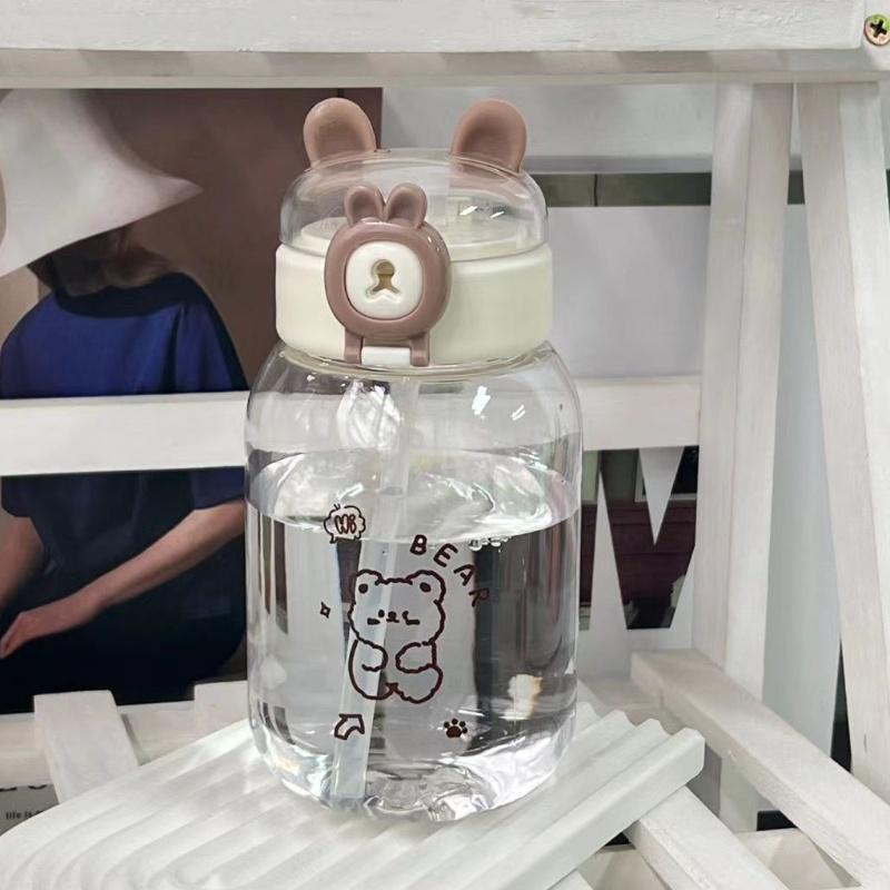 Бутылка для воды Kawaii Rabbit объемом 500 мл, портативная, симпатичная, в форме уха, с трубочкой и крышкой, летняя посуда для питья на открытом воздухе для кемпинга