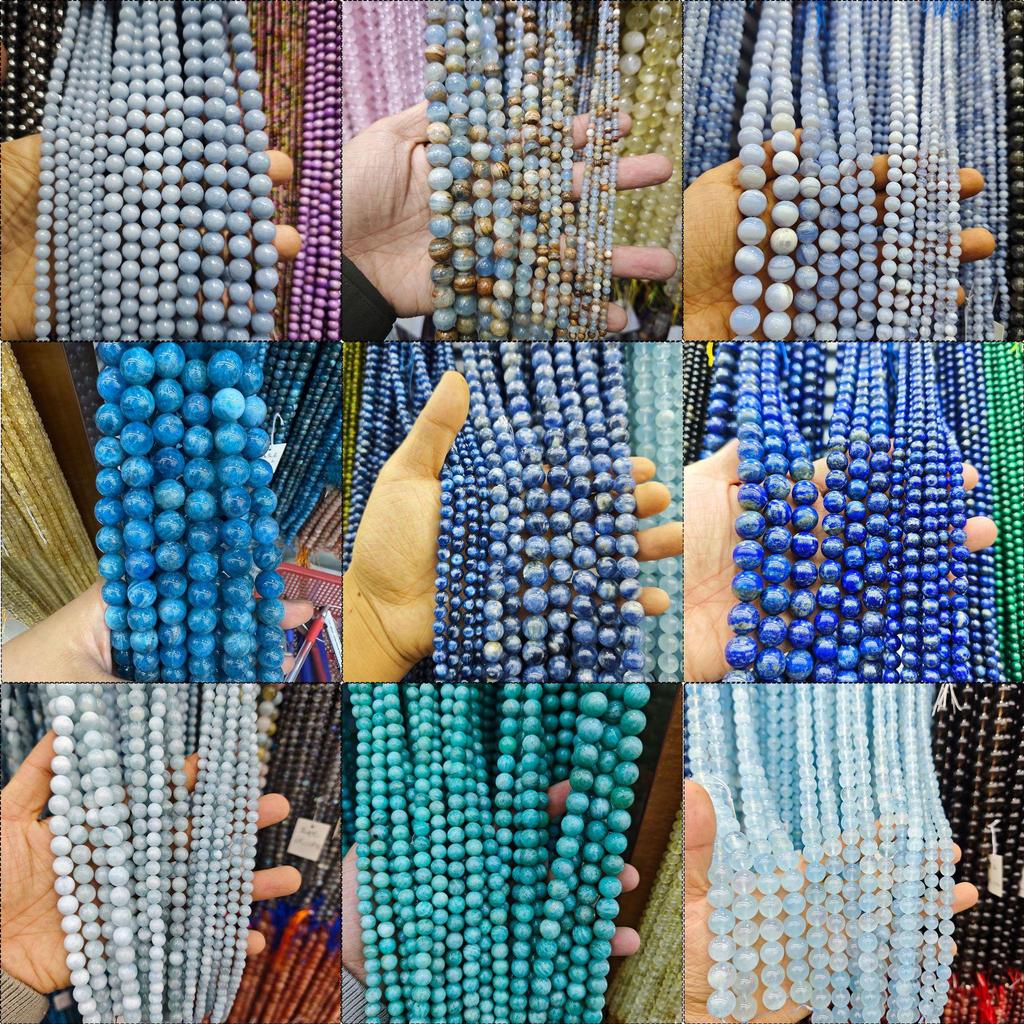Серия «Синий» Бусины из натурального камня Аквамарин и Голубой кружевной агат для изготовления украшений своими руками