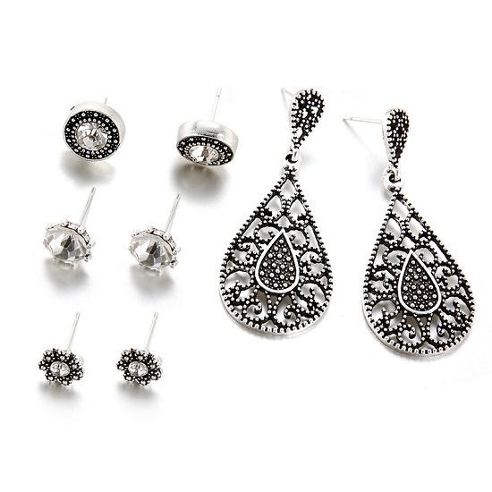 2 Style Vintage Stainless Natural Crystal Stud Earring Set Hypoallergenicearrings Jewelry Gifts
