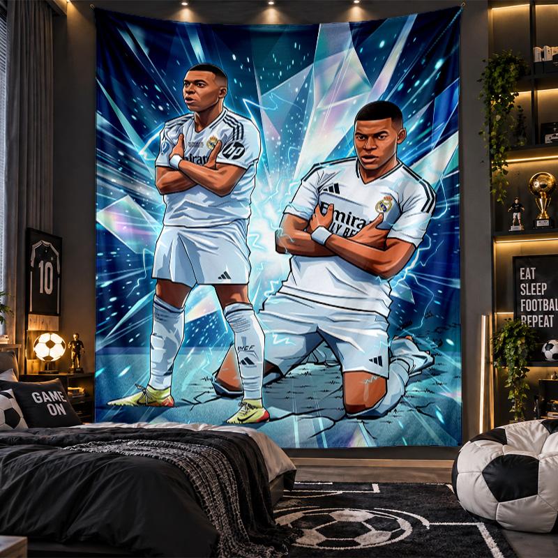 Wall Hanging Tapestry Kylian Mbappe Print Cloth for Living Room Bedroom Home Decor