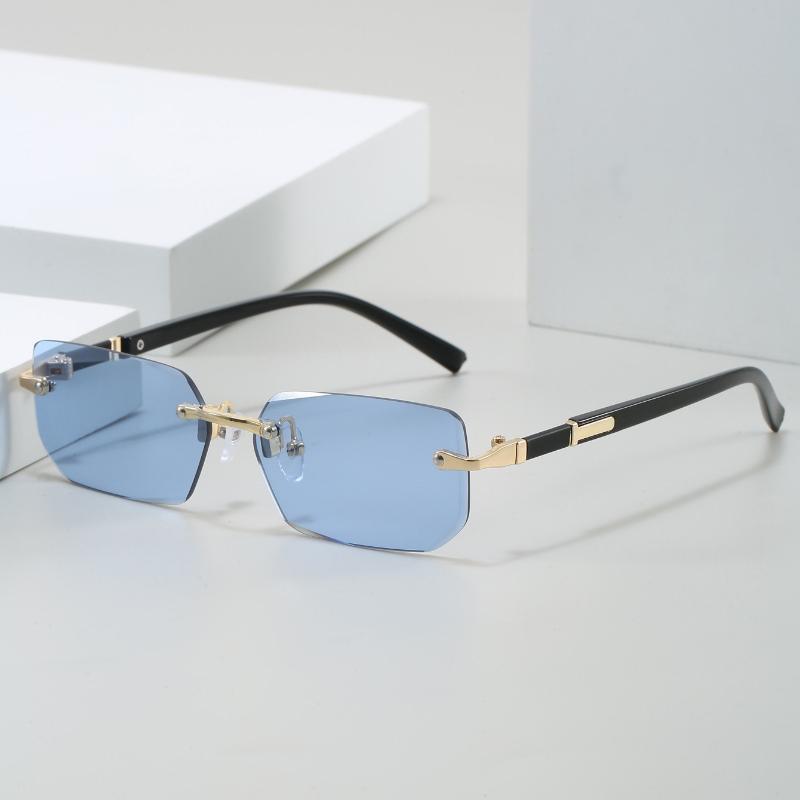 Стильные неполяризованные прямоугольные очки без оправы для мужчин и женщин - Модные золотистые металлические оправы