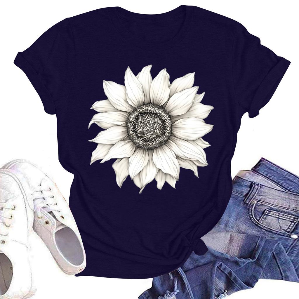 Женская повседневная свободная футболка с принтом, круглый вырез, пуловер, короткий рукав, топ