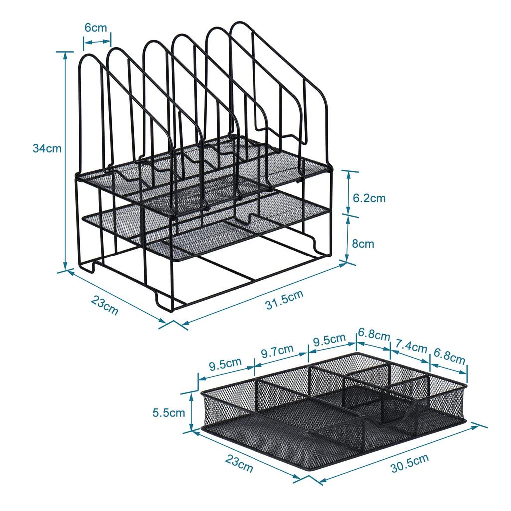 ZCZN Настольная сетчатая стойка для хранения с выдвижным столом Двойное настольное хранение Сетчатые органайзеры Ящики, Органайзер, Лоток, Стойка, Тип, (черный)