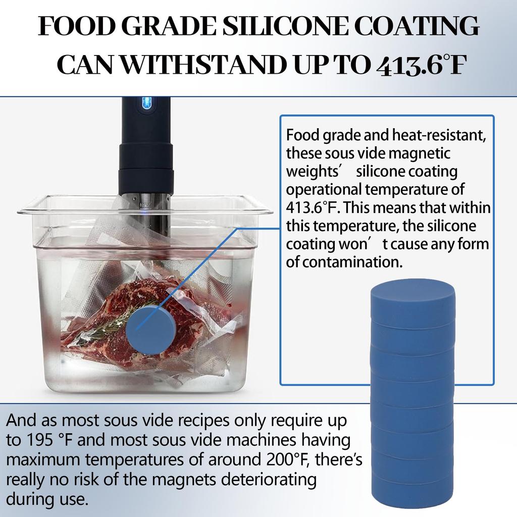 8 Pack Sous Vide Magnetic Weights - Silicone Coated Food Safe Magnets - Universal Design for Keeping Bags Submerged