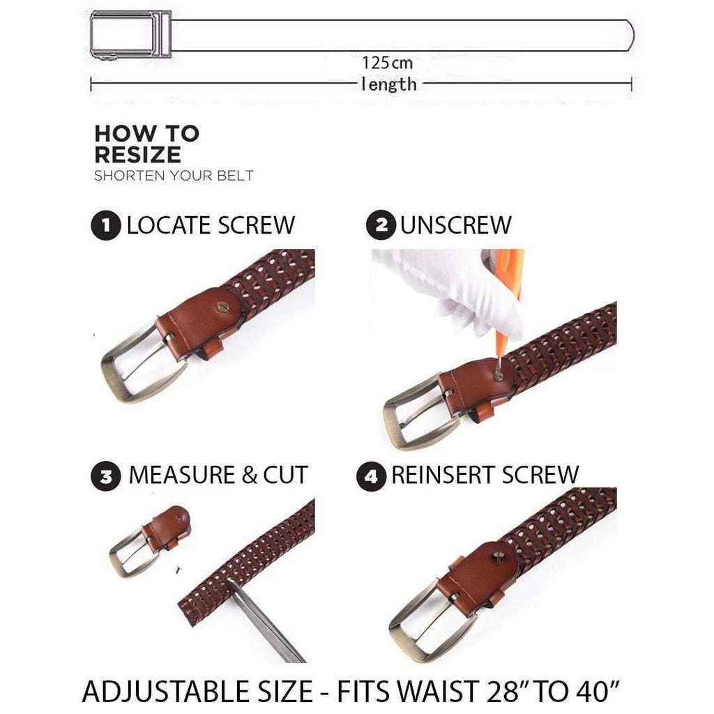Мужской плетеный ремень из натуральной кожи с оригинальным фирменным логотипом | Плетеный кожаный ремень для повседневных брюк с латунной пряжкой | Микро Регулируемый