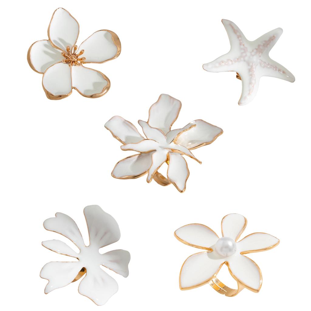 Преувеличенное модное кольцо с 3D-цветком/морской звездой и жемчугом, обручальное кольцо на палец, ювелирные изделия ручной работы для вечеринок