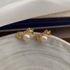 Gold Bow Pearl Stud Earrings Design High-End Sense Light Luxury Temperament Sweet Earrings Beautiful Earrings