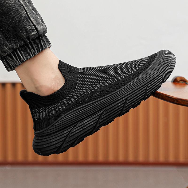 Модные мужские кроссовки лето черные летящее плетение дышащая сетка zapatos hombres повседневные быстросохнущие мягкая подошва спортивная обувь дышащие уличные