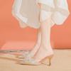 High-heeled Sandals Women's Bag Head Half Slippers Bow Flower Stiletto Outer Wear High-heeled Slippers Large Size 41-43