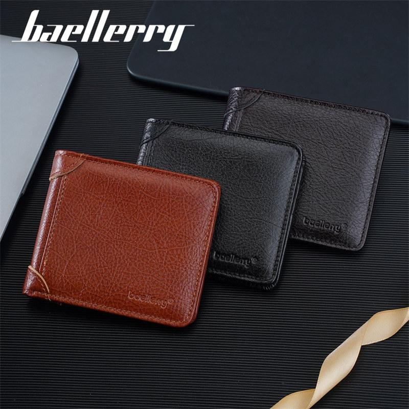 Baellerry Винтажный дизайн Натуральная кожа Короткие кошельки для мужчин Бизнес Держатель для ID-карт Сумки для наличных Денежный кошелек