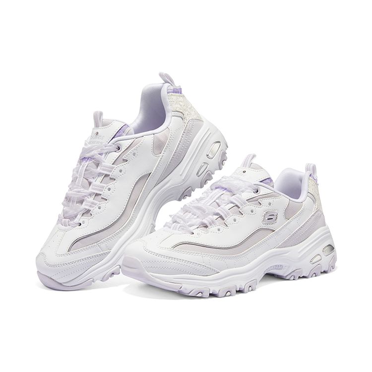 Skechers DLites 1.0 Кружево Медведь 2.0 Сетка Удобные Универсальные Повседневные Прочные Низкие Папины Кроссовки Женская кроссовка Белый Фиолетовый 896738-WLV