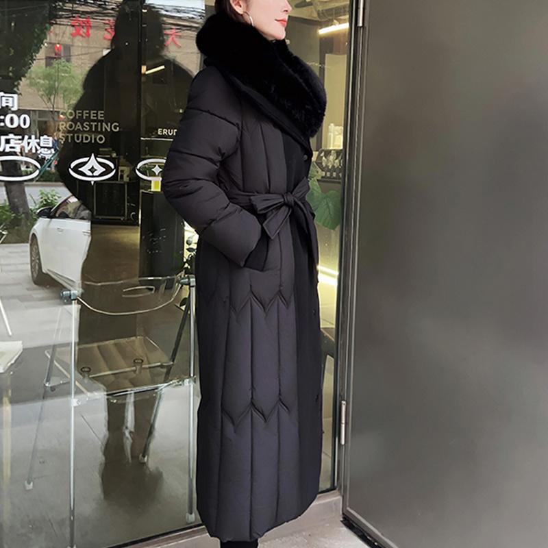 Plus Size L-7XL Fashion Winter Jackets Woman Long Parkas Hooded Big Faux Fur Collar Loose Thick Warm Overcoat Casual Women's Coats With Belt
