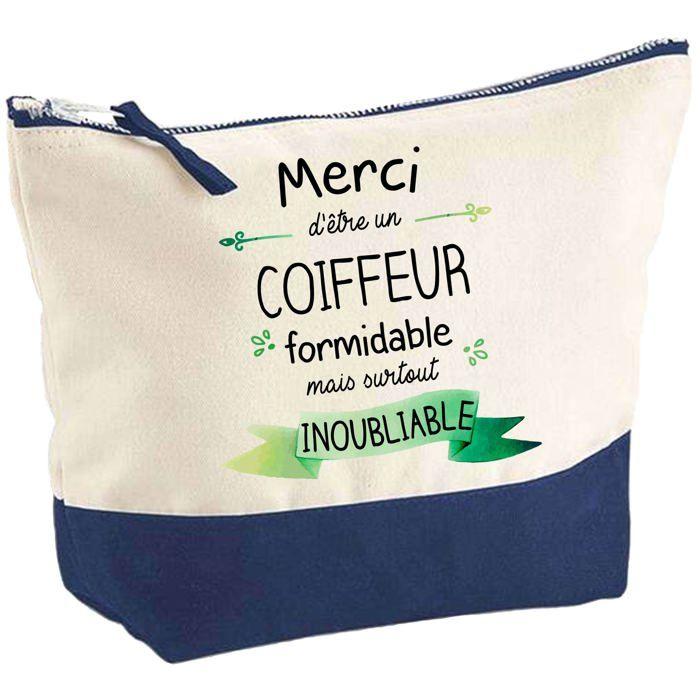 Trousse de maquillage - PLANETEE - Pochette fond bleu Merci d'être un Coeur Inoubliable - Grand format - Coton - Impression HD