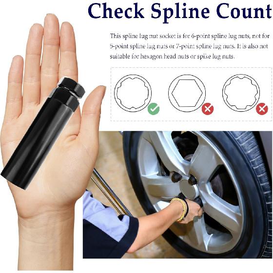 Large 6 Spline Lug Nut Socket,Wheel Lock Key Replacement For Aftermarket 6 Spline Lug Nut,Wheel Lock Removal Tool For 21 Mm(13/16 Inch)&22 Mm(7/8