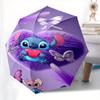 Stitch,Heart Automatic Folding Umbrella   Simple 8 Rib Design, Bright Cartoon Pattern, Durable Iron Frame, Suitable For Travel, Outdoor, Bea