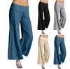 Женские модные темпераментные элегантные повседневные однотонные свободные повседневные расклешенные хлопковые и укороченные брюки большого размера