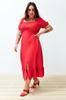 Women's Style Plus Size Red Crew Neck Ruffle Skirt Woven Dress