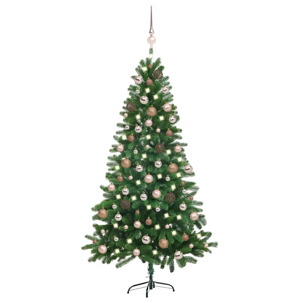 Vidaxl Sztuczna Choinka Z Lampkami I Bombkami, 150 Cm, Zielona
