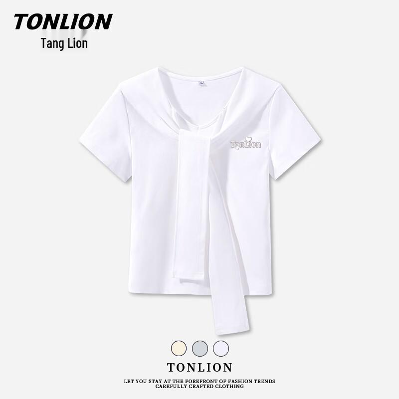 Женская футболка TonLion с воротником-стойкой, дизайн накидки, короткий рукав