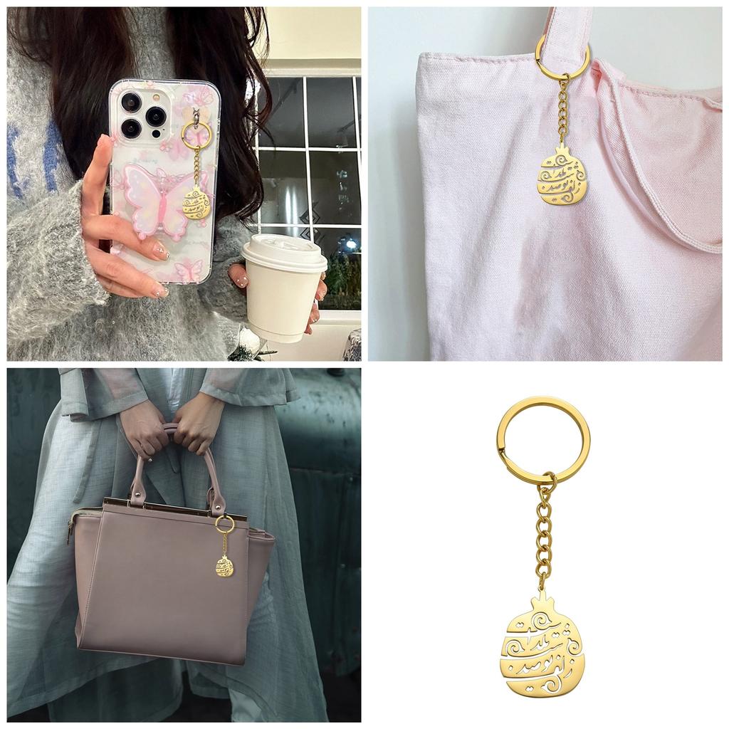 Stainless Steel Rune Pendant Keychain Bottle Fruit Shaped Keyring Key Holder Backpack Decoration Jewelry for Women Man