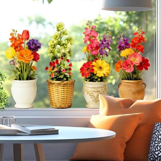 Window Decals Spring Garden Design Double-Sided Visibility Electrostatic Adsorption Glass Sticker Home Shop Window Decoration