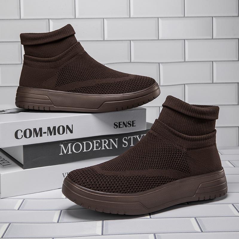 Осень новые парные носки обувь дышащая сетка высокий верх повседневная обувь мужская толстая подошва вязаная спортивная обувь