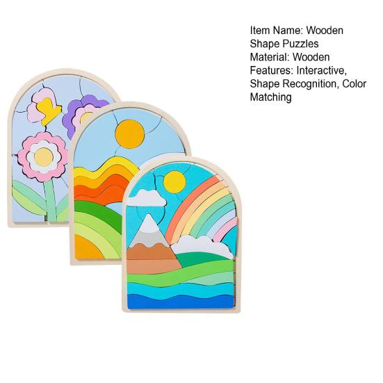 1 шт/3 шт набор деревянных головоломок в форме цветов, облаков, восхода солнца, цветные блоки для развития познавательных способностей, развивающая игрушка для детей от 3 лет