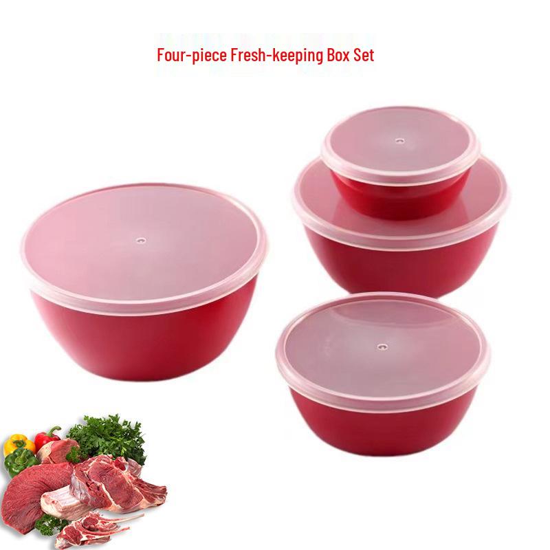 Four-Piece Fresh-Keeping Bowl Set with Lids - Round Storage for Fruits & Vegetables, Ideal for Picnics