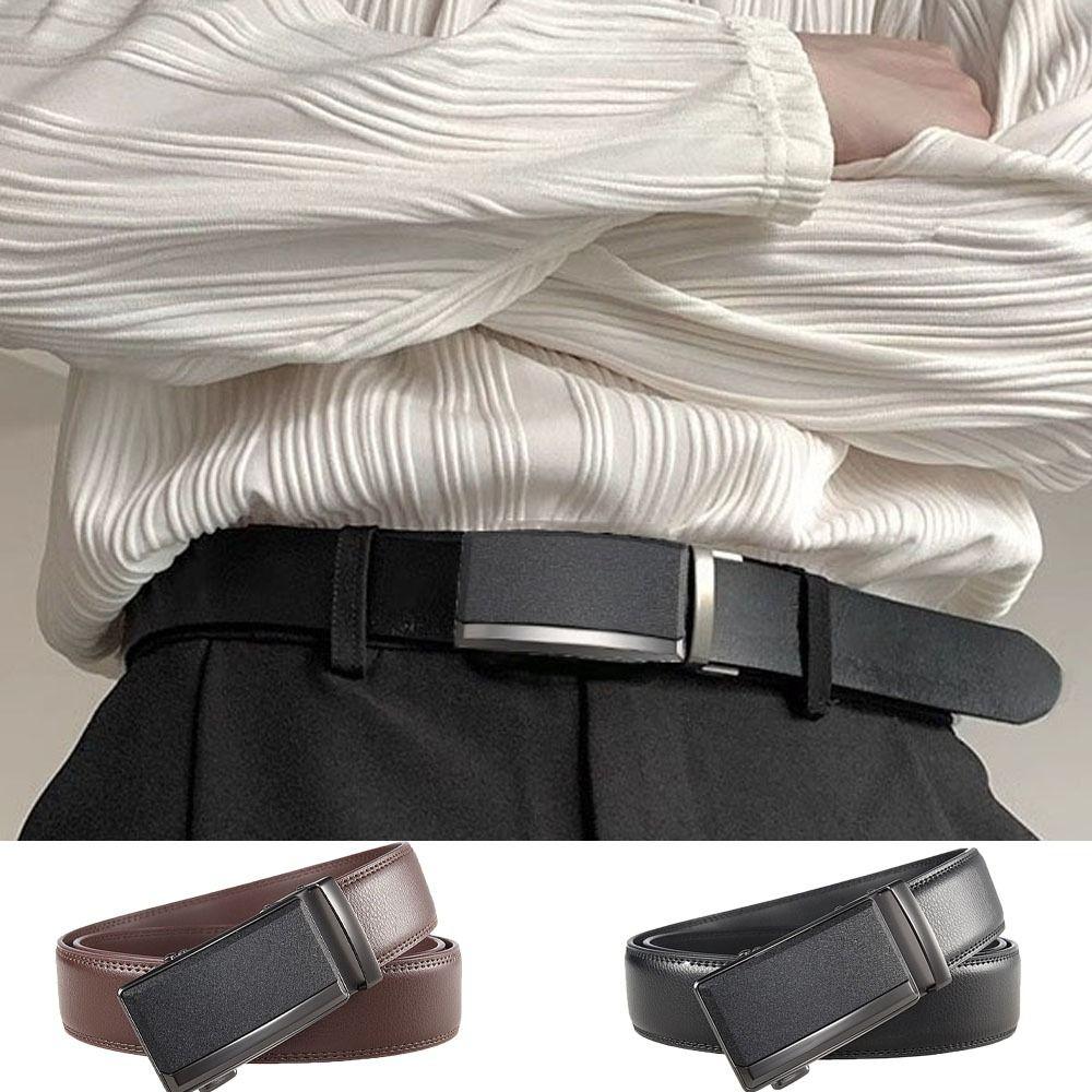 Retro Genuine Leather Belts 110/120/130cm Metal Buckle Belt Business Belt Men Suit
